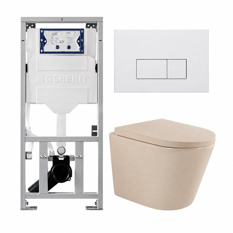 QeramiQ Dely Toiletset - 36.3x51.7cm - diepspoel - rimless - Geberit UP320 inbouwreservoir - softclose toilet zitting - 35mm - mat witte bedieningsplaat - rechthoekige knoppen - mat beige SW1236518