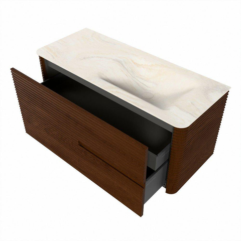 Mondiaz CIRO-DLUX Meuble de salle de bains - 110x45x50cm - Plan vasque en solid surface Ostra - 1 bassin à droite - 1 trou de robinet - 2 tiroirs - Ruby SW1531829