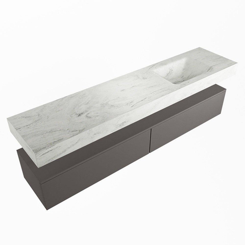 Mondiaz ALAN-DLUX Ensemble de meuble - 200cm - meuble Dark grey mat - 2 tiroirs - Lavabo Cloud Opalo suspendu - vasque Droite - 0 trous de robinet SW806419