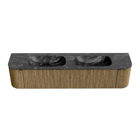 Mondiaz KURVE-DLUX Badkamermeubelset - 200x46x40cm - 2 lade - 2 deuren - wastafel solid surface - dubbel - 2 kraangaten - Dusk SW1415527