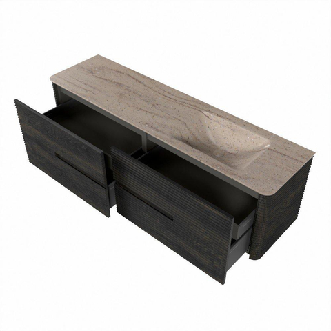 Mondiaz CIRO-DLUX Ensemble meuble de salle de bains - 170x45x50cm - plan vasque Solid surface Saba - 1 lavabo à droite - sans trous de robinetterie - 4 tiroirs - Shadow SW1532732