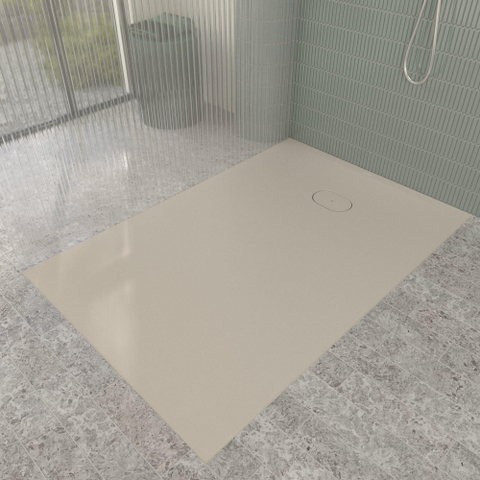 Villeroy & Boch Ecora douchebak - 150x100x3.5cm - afvoer korte zijde - almond (beige) SW1558940