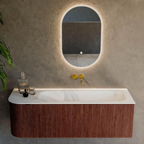 Mondiaz KURVE Ensemble de meubles de salle de bains - 135x46x40cm - 1 tiroir - 1 porte - lavabo solid surface - droit - sans trou de robinet - Ruby SW1415292