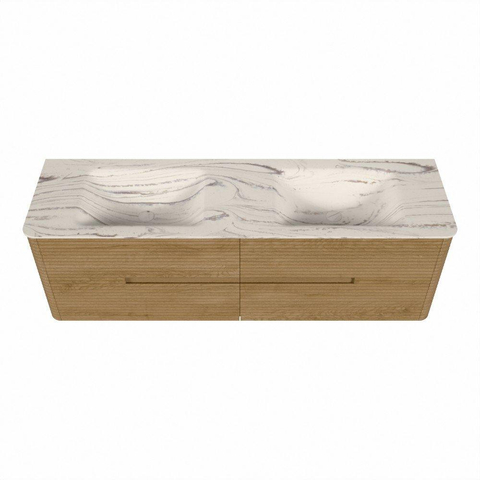 Mondiaz CIRO-DLUX Badkamermeubelset - 160x45x50cm - Solid surface wastafel Nata - 2 wasbak Dubbel - 2 kraangaten - 4 lades - Oak SW1531469