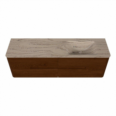 Mondiaz CIRO-DLUX Meuble de salle de bains - 160x45x50cm - Plan vasque Solid surface Arena - 1 bassin à droite - 1 trou de robinet - 4 tiroirs - Ruby SW1531708