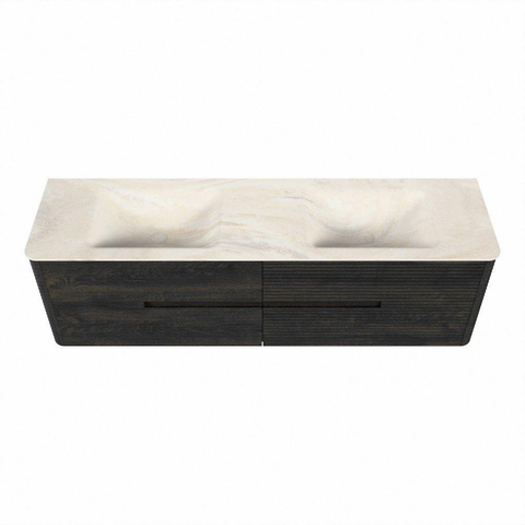 Mondiaz CIRO-DLUX Badkamermeubelset - 170x45x50cm - Solid surface wastafel Ostra - 2 wasbak Dubbel - 2 kraangaten - 4 lades - Shadow SW1532308