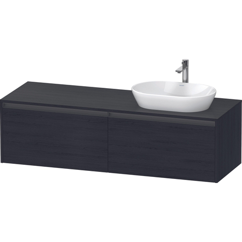 Duravit Ketho.2 Wastafelonderbouwkast - inclusief consoleplaat - met 2 laden - voor waskom rechts - 160x55x45.9cm - met handgrepen antraciet - eiken zwart mat SW772848