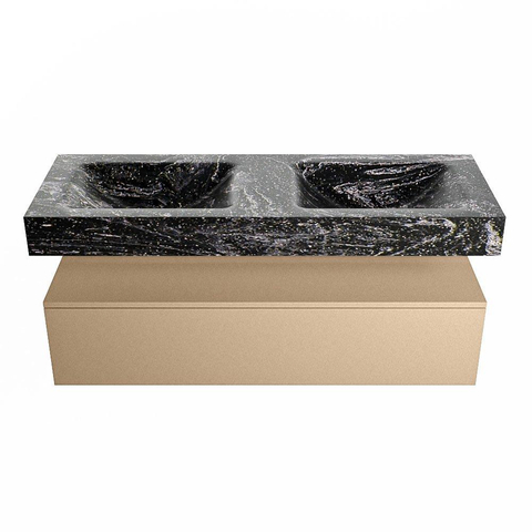 Mondiaz ALAN-DLUX Ensemble de meuble - 130cm - meuble Oro mat - 1 tiroir - Lavabo Cloud Lava suspendu - vasque Gauche et droite - 2 trous de robinet SW808428