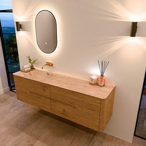 Mondiaz CIRO-DLUX Badkamermeubelset - 170x45x50cm - Solid surface wastafel Arena - 1 wasbak Links - zonder kraangaten - 4 lades - Oak SW1531356