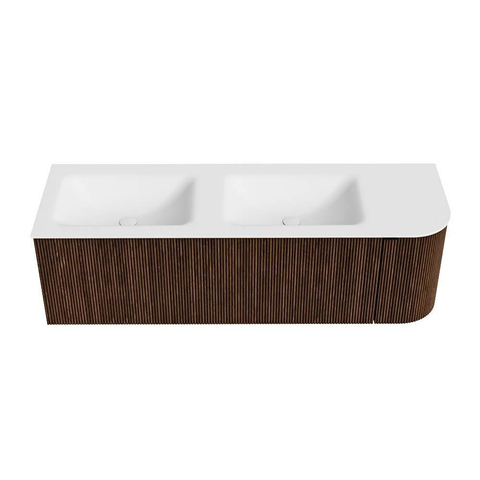 MONDIAZ KURVE Meuble de salle de bains 145 cm avec module 25 R couleur Walnut avec 1 tiroir et 1 porte. Lavabo CLOUD double / à gauche sans trou de robinet Talc. SW1138348