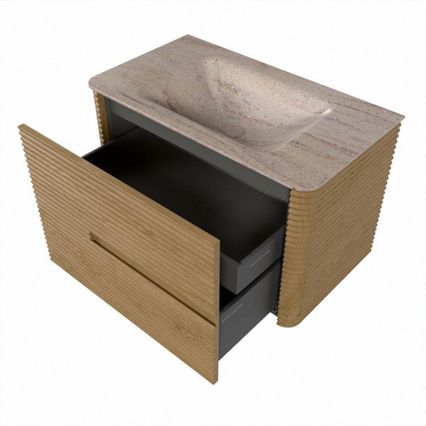 Mondiaz CIRO-DLUX Badkamermeubelset - 80x45x50cm - Solid surface wastafel Saba - 1 wasbak Midden - zonder kraangaten - 2 lades - Oak SW1531164