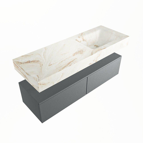 MONDIAZ ALAN - DLUX Badkamermeubelset - 130cm - onderkast - Plata - 2 lades - vrijhangende wastafel - wasbak rechts - 1 kraangat - Frappe SW805501