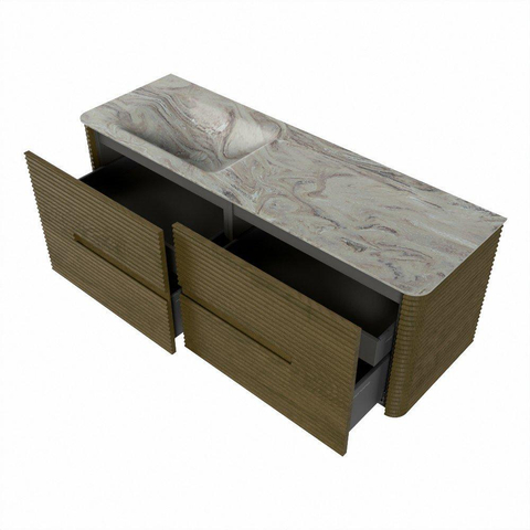 Mondiaz CIRO-DLUX Meuble de salle de bains - 140x45x50cm - Plan vasque Solid surface Glace - 1 lavabo à gauche - 1 trou de robinet - 4 tiroirs - Dusk SW1532894