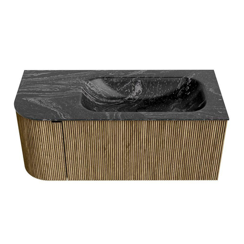 Mondiaz KURVE-DLUX Badkamermeubelset - 105x46x40cm - 1 lade - 1 deur - wastafel solid surface - rechts - zonder kraangat - Dusk SW1415248