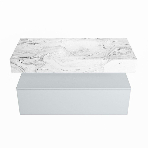 Mondiaz ALAN-DLUX Ensemble de meuble - 100cm - meuble Clay mat - 1 tiroir - Lavabo Cloud Glace suspendu - vasque Droite - 1 trou de robinet SW806100