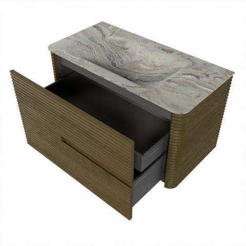 Mondiaz CIRO-DLUX Ensemble de meubles de salle de bains - 90x45x50cm - lavabo solid surface Glace - 1 vasque au milieu - sans trous de robinet - 2 tiroirs - Dusk SW1532865