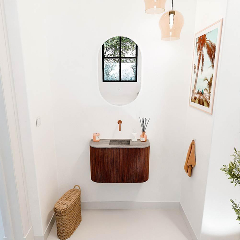 Mondiaz JOYA-DLUX 63.2cm toiletmeubel - ronding links en rechts kleur Ruby - Wastafel FAYE positie Midden Zonder kraangat kleur Oza. SW1425550