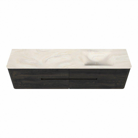Mondiaz CIRO-DLUX Ensemble de meubles de salle de bains - 190x45x50cm - Plan-vasque Solid surface Ostra - 1 vasque à droite - 1 trou de robinet - 4 tiroirs - Shadow SW1532329