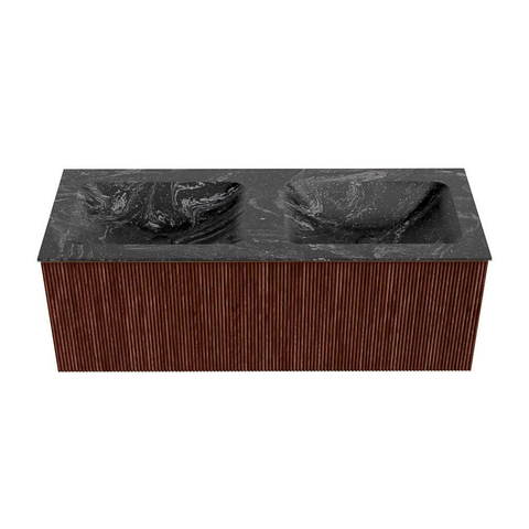 Mondiaz KURVE-DLUX Ensemble de meubles de salle de bains - 120x46x40cm - 1 tiroir - lavabo solid surface - double - sans trou de robinet - Ruby SW1415999