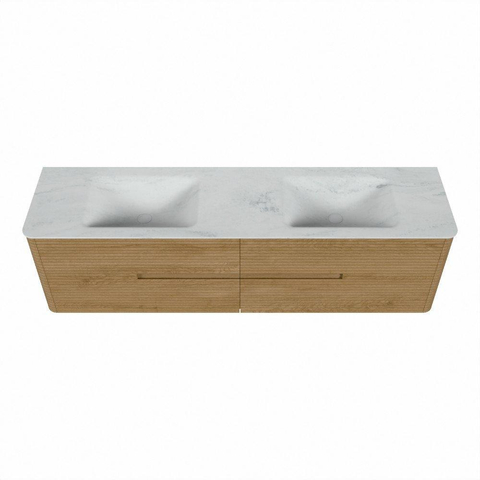 Mondiaz CIRO-DLUX Badkamermeubelset - 180x45x50cm - Solid surface wastafel Opalo - 2 wasbak Dubbel - 2 kraangaten - 4 lades - Oak SW1531062