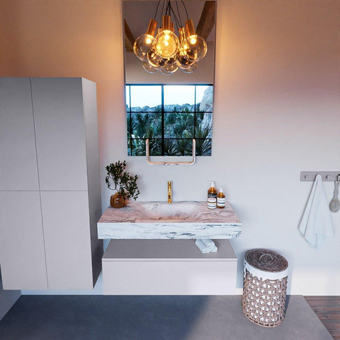 Mondiaz ALAN-DLUX Ensemble de meuble - 100cm - meuble Cale mat - 1 tiroir - Lavabo Cloud Glace suspendu - vasque Centre - 1 trou de robinet SW806068