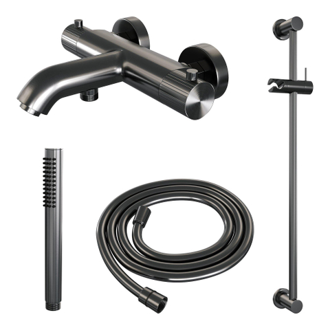 BRAUER Stripe Mitigeur thermostatique de douche - SET 01 - apparent - barre coulissante - douchette à main - flexible de douche - gunmetal brossé PVD SW1434967