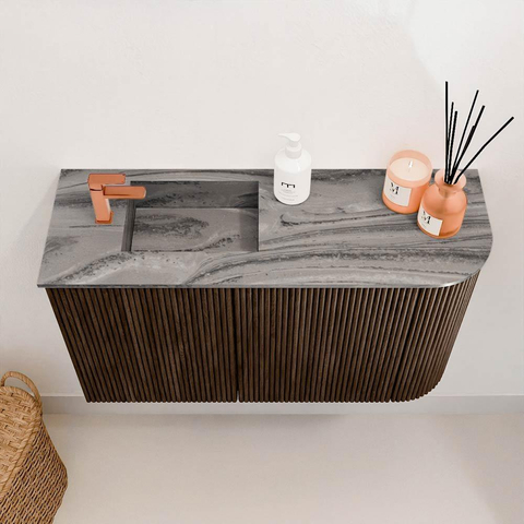 Mondiaz JOYA-DLUX 71.6cm toiletmeubel - ronding rechts kleur Walnut - Wastafel FAYE positie Links 1 kraangat kleur Sombra. SW1424743