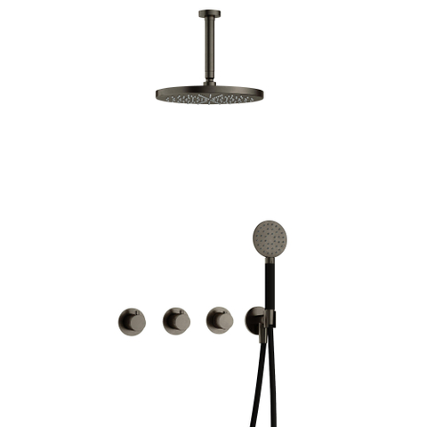 Hotbath Cobber IBS70 Regendoucheset - inbouw - 15cm plafondarm - 30cm ronde hoofddouche - 3 standen handdouche - mat/glans verouderd ijzer (zwart) SW677639