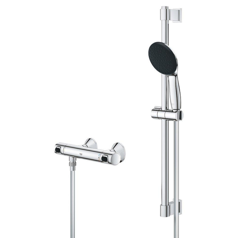 GROHE Precision Flow QuickFix Doucheset - douchekraan thermostatisch - met koppelingen - met glijstangset - 60cm - met handdouche - 1 straalsoort - chroom TWEEDEKANS OUT13357