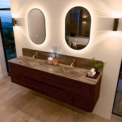 Mondiaz CIRO-DLUX Badkamermeubelset - 190x45x50cm - Solid surface wastafel Oza - 2 wasbak Dubbel - 2 kraangaten - 4 lades - Ruby SW1532133
