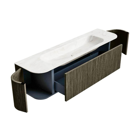 Mondiaz KURVE-DLUX Ensemble meuble de salle de bains - 170x46x40cm - 1 tiroir - 2 portes - vasque solid surface - centrale - 1 trou de robinet - Shadow SW1414477