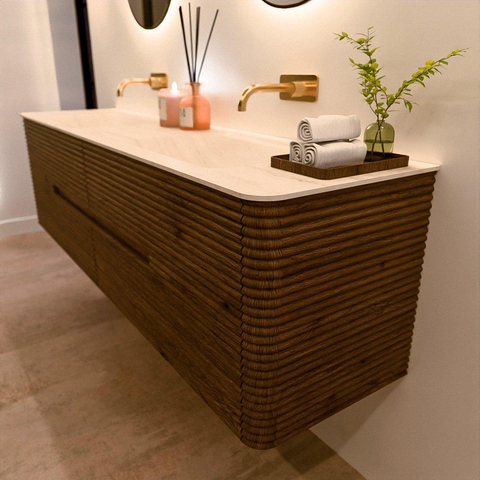 Mondiaz CIRO-DLUX Badkamermeubelset - 180x45x50cm - Solid surface wastafel Meli - 2 wasbak Dubbel - zonder kraangaten - 4 lades - Dusk SW1533191