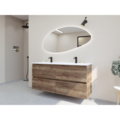 H&R Badmeubelen Infinity XXL 3D Badkamermeubelset - 140 cm - 2 keramische wasbakken thin mat wit - 2 kraangaten - 4 lades - charleston SW863534