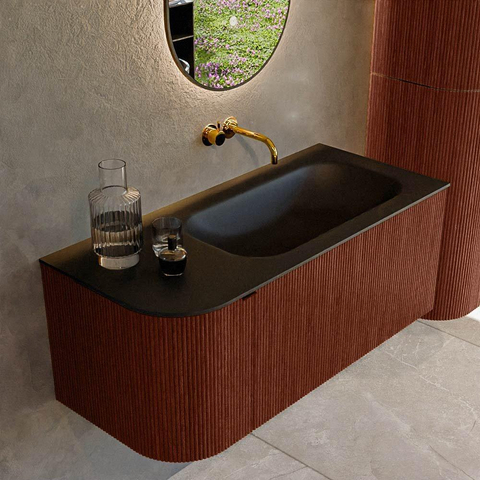 Mondiaz KURVE Ensemble de meuble de salle de bains - 105x46x40cm - 1 tiroir - 1 porte - lavabo solid surface - droit - sans trou de robinet - Ruby SW1415422