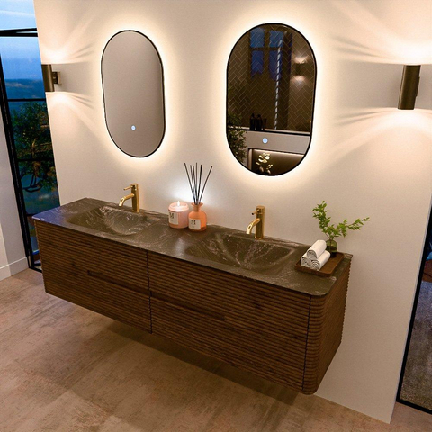 Mondiaz CIRO-DLUX Badkamermeubelset - 180x45x50cm - Solid surface wastafel Lava - 2 wasbak Dubbel - 2 kraangaten - 4 lades - Dusk SW1533086