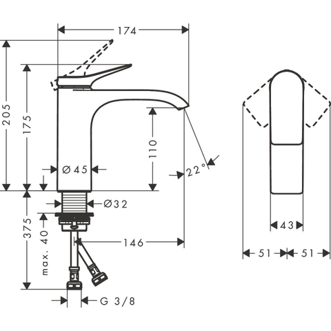 Hansgrohe VIVENIS Eengreeps wastafelmengkraan - 110 zonder afvoer - mat zwart SW642508