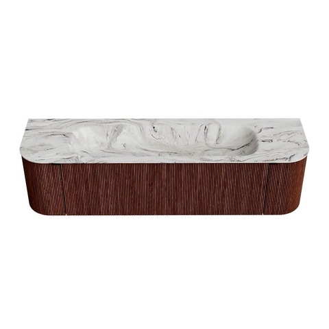 Mondiaz KURVE-DLUX Badkamermeubelset - 170x46x40cm - 1 lade - 2 deuren - wastafel solid surface - midden - 1 kraangat - Ruby SW1415955