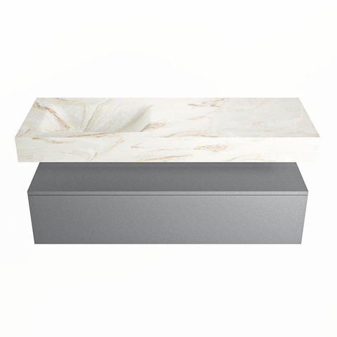 Mondiaz ALAN-DLUX Ensemble de meuble - 130cm - meuble Plata mat - 1 tiroir - Lavabo Cloud Frappe suspendu - vasque Gauche - 0 trous de robinet SW804735