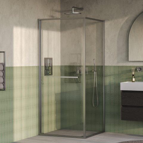 BRAUER Luminis Douchecabine - 90x90x200cm - 2-delig naar binnen draaiend - helder glas - omkeerbaar - incl. glascoating - geborsteld RVS PVD SW1580837