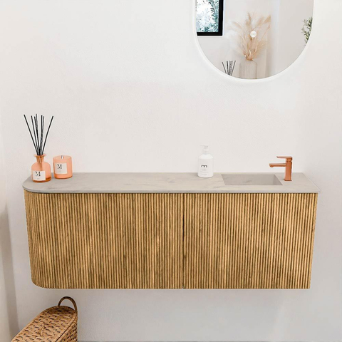 Mondiaz JOYA-DLUX 111.6cm toiletmeubel - ronding links kleur Oak - Wastafel FAYE positie Rechts 1 kraangat kleur Opalo. SW1422181