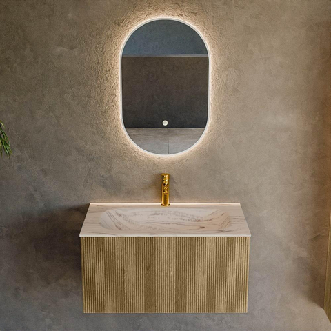 MONDIAZ KURVE-DLUX 80cm badmeubel kleur Dusk met 1 lade en 0 deuren. Wastafel BIG SMALL Midden 1 kraangat Nata. SW1432368