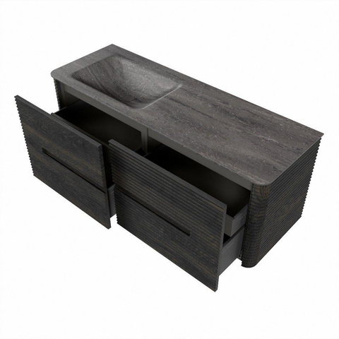 Mondiaz CIRO-DLUX Meuble de salle de bains - 130x45x50cm - Plan vasque solid surface Oza - 1 lavabo à gauche - 1 trou de robinet - 4 tiroirs - Shadow SW1532649