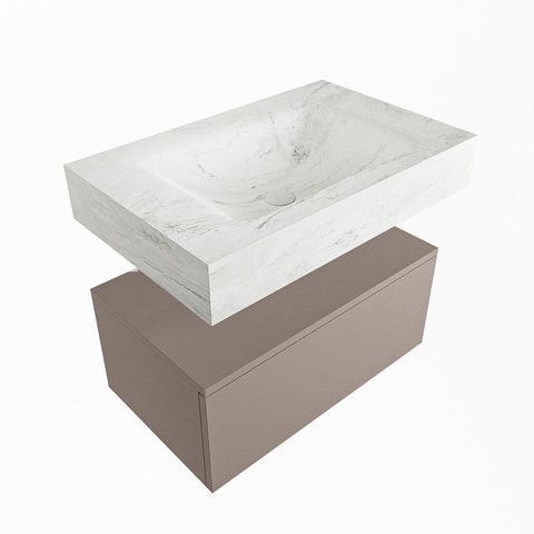 Mondiaz ALAN-DLUX Ensemble de meuble - 70cm - meuble Smoke mat - 1 tiroir - Lavabo Cloud Opalo suspendu - vasque Centre - 0 trous de robinet SW806528