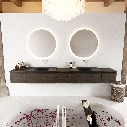 MONDIAZ BUKLA 280cm ensemble de meuble avec module 40 couleur Marron Foncé avec 5 tiroirs. Lavabo CLOUD double 0 trou de robinet couleur Urban. SW1382332