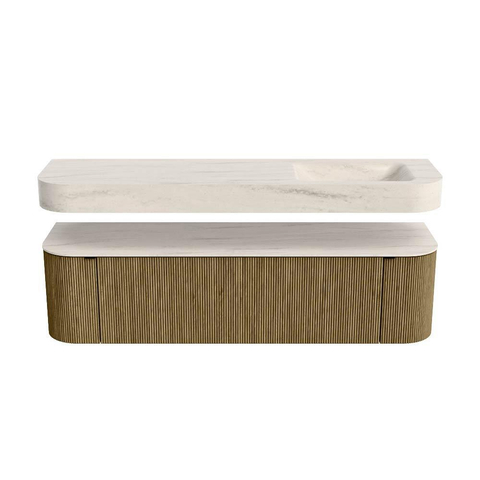 MONDIAZ THOR-DLUX 170cm meuble de salle de bains arrondi gauche + droite couleur Dusk avec 1 tiroir et 2 portes. Vasque suspendue CLOUD Droite sans trou de robinet couleur Meli. SW1465764