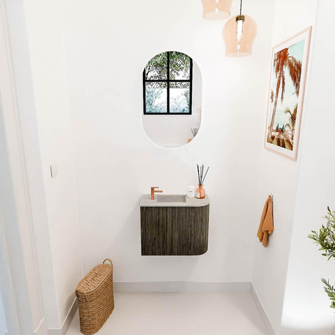 Mondiaz JOYA-DLUX 51.6cm toiletmeubel - ronding rechts kleur Shadow - Wastafel FAYE positie Links 1 kraangat kleur Glace. SW1422773