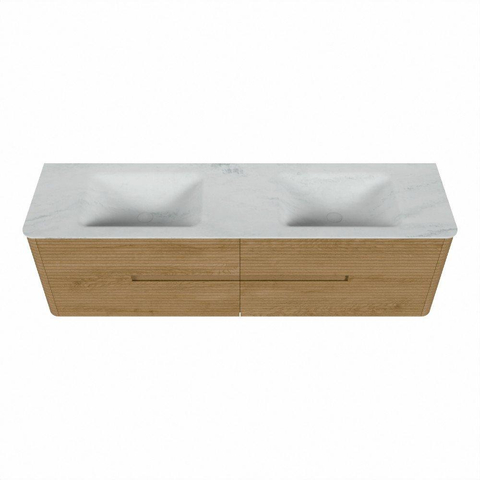 Mondiaz CIRO-DLUX Badkamermeubelset - 170x45x50cm - Solid surface wastafel Opalo - 2 wasbak Dubbel - zonder kraangaten - 4 lades - Oak SW1531087