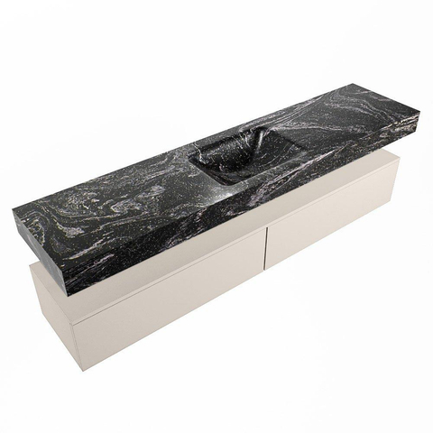 MONDIAZ ALAN - DLUX Ensemble meuble de salle de bains - 200cm - meuble bas - Linen - 2 tiroirs - lavabo suspendu - vasque au centre - 0 trous de robinet - Lava SW808021