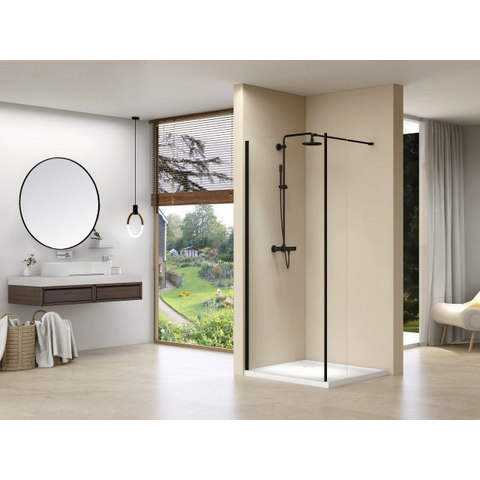 Van Rijn Products ST01 paroi de douche - 110x200cm - verre transparent - 8mm - partie en équerre - noir SW890380