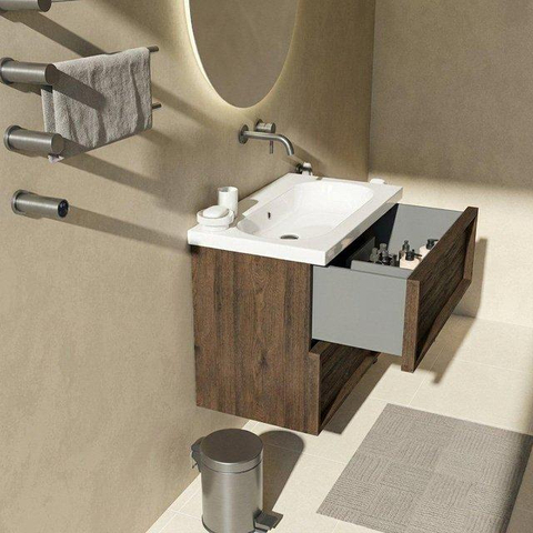 Saniclass Holz Frame Meuble bas de salle de bains - 80x45x60cm - 2 tiroirs - chêne charcoal SW1578589